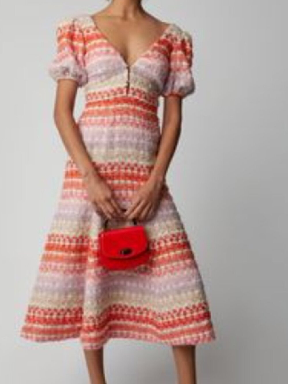 Markarian Tweed Set | Coral, Lilac & Cream Midi w/ Short Sleeves Jeweled Buttons